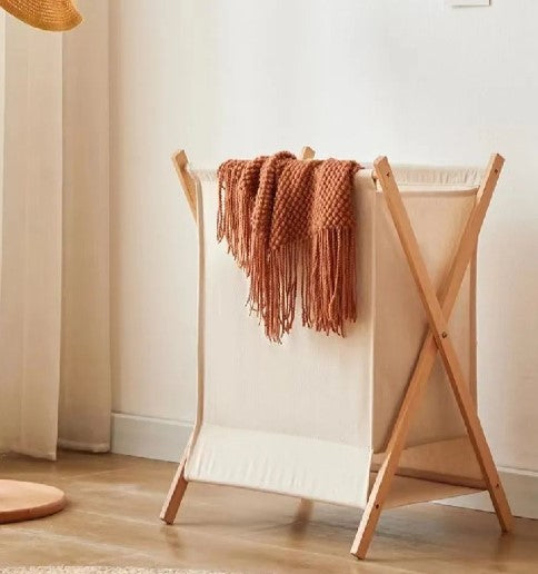 BAMBOO WOOD X-FRAME LAUNDRY HAMPER