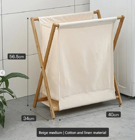 BAMBOO WOOD X-FRAME LAUNDRY HAMPER
