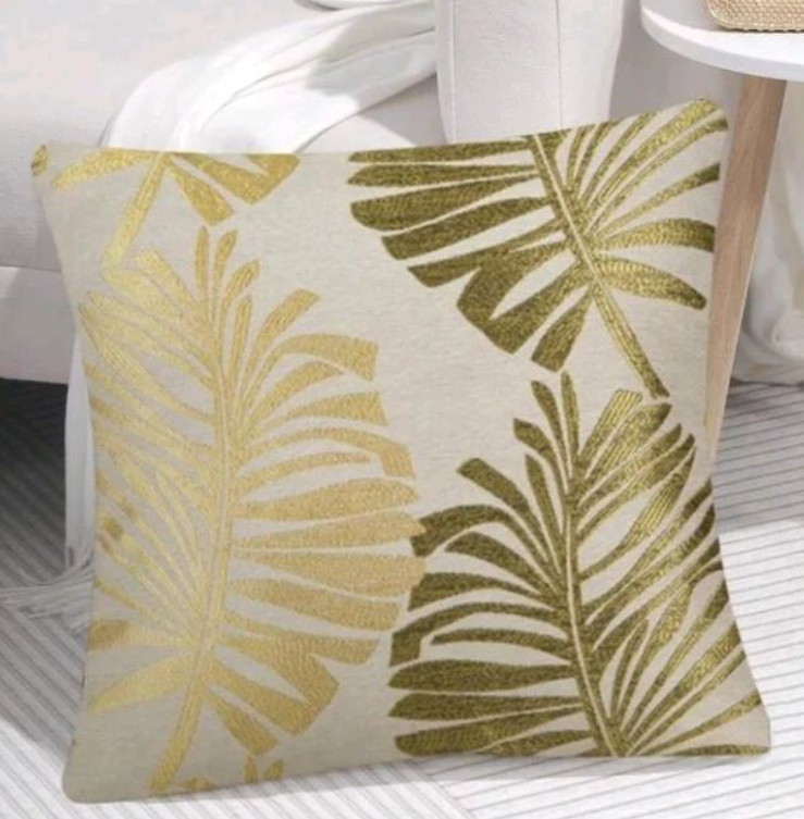 4PCS LUXURY YELLOW FLORAL AND LEAF PRINTED CUSHION COVER SET