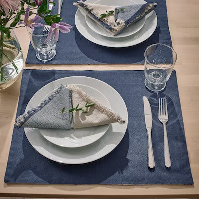 NISSÖGA Place mat, white/dark blue, 45x35 cm
