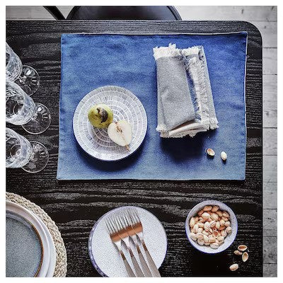 NISSÖGA Place mat, white/dark blue, 45x35 cm