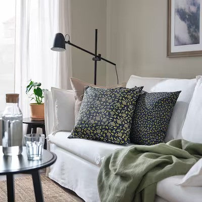 SVÄRDTÅG Cushion cover, dark blue/floral pattern, 20x20 "